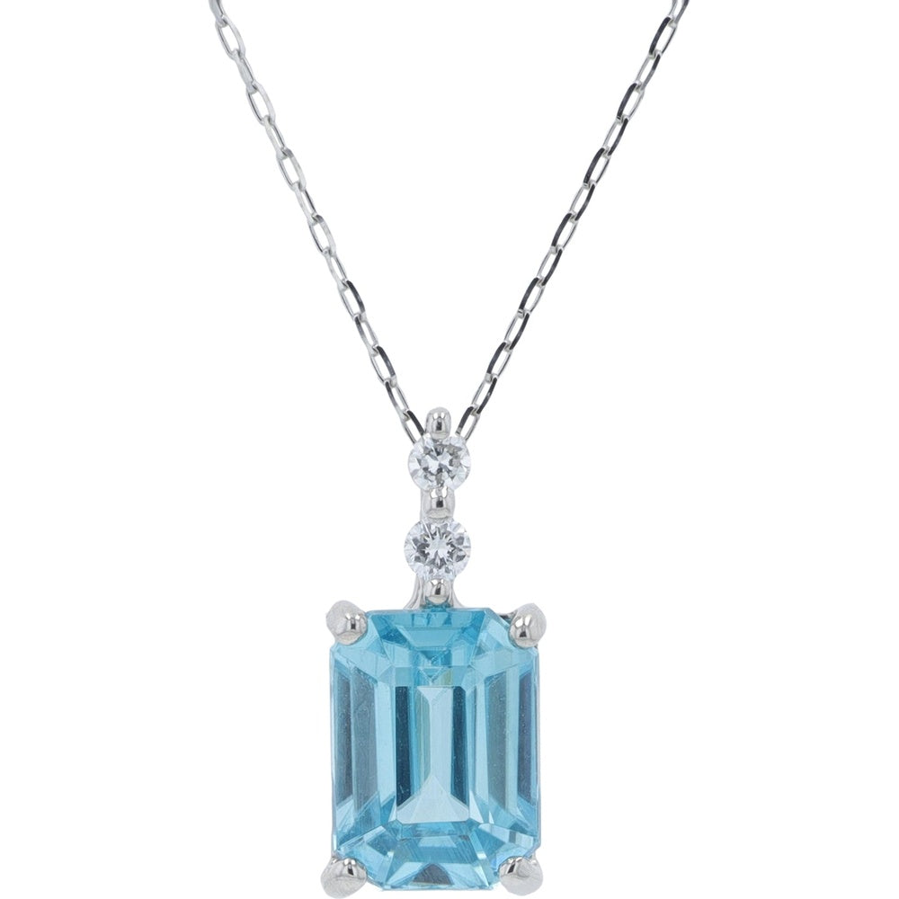 Platinum 950 18-Inch Pendant Necklace with Rectangular Sky-Blue Zircon and Round Diamond Accents - 2.50 Carat Total Zircon Weight