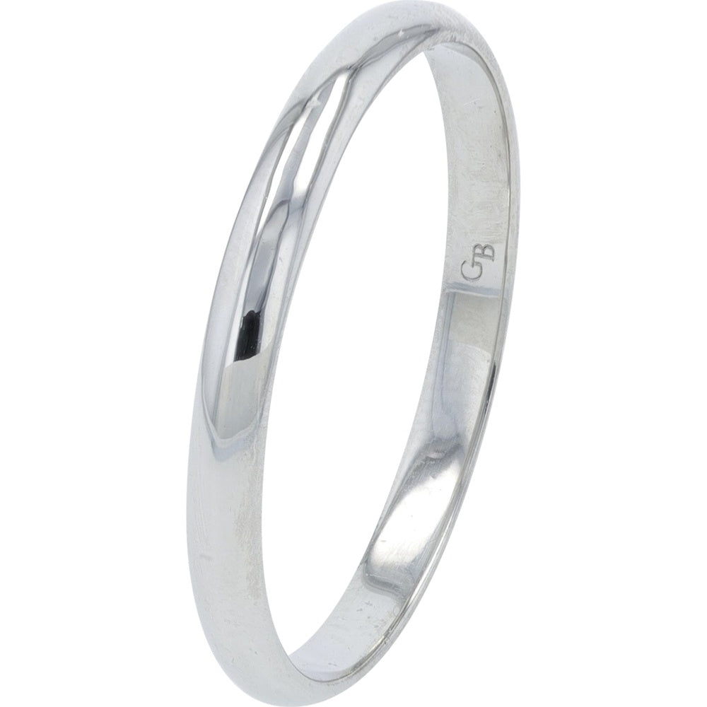 Platinum 950 2mm High-Polish Dome Comfort Fit Wedding Band - Approximate 2.42 Gram Weight, Size 9
