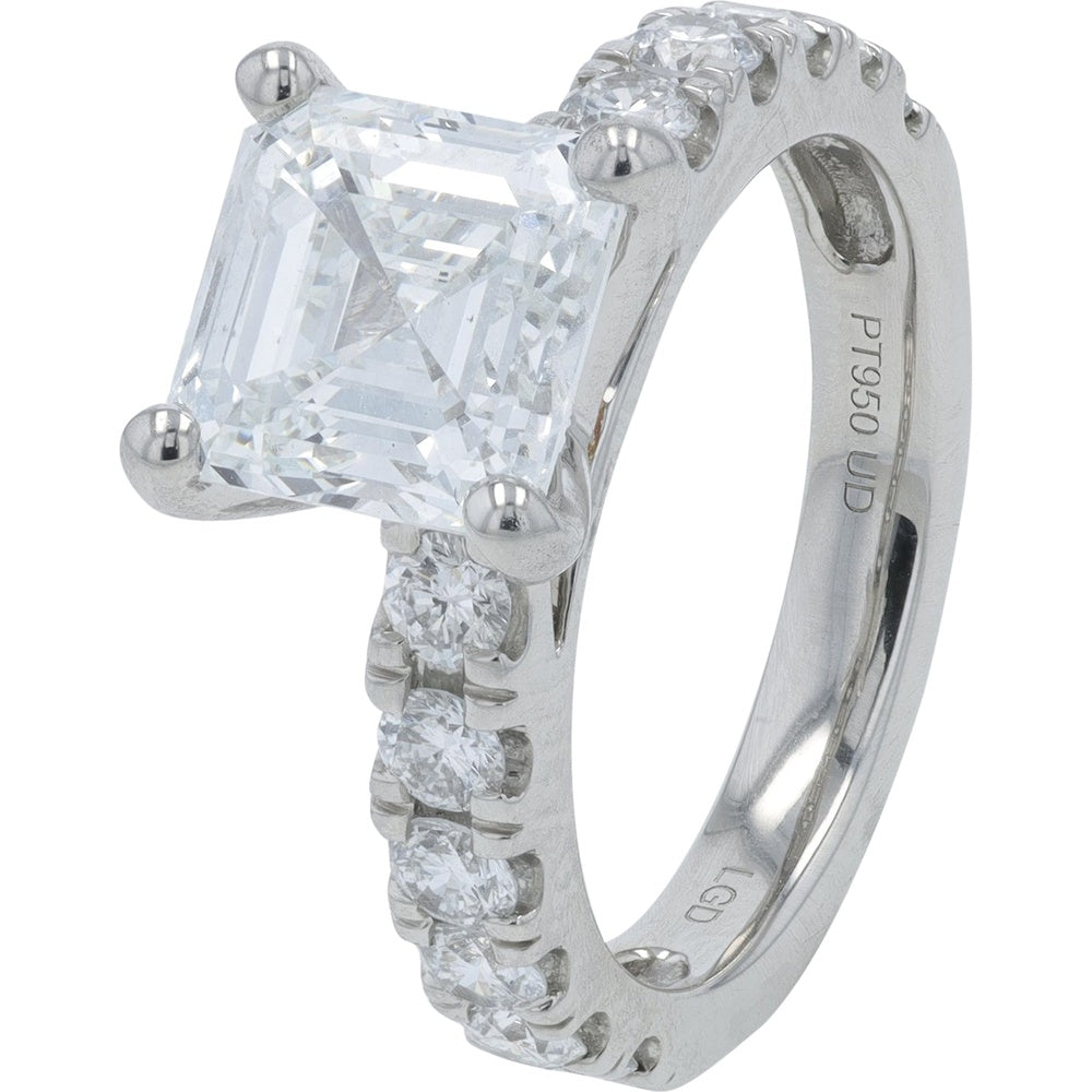 Platinum 950 4.00 Carat Total Weight Engagement Ring with 3.00 Carat Asscher Cut Lab Grown Center Diamond and Accent Diamonds