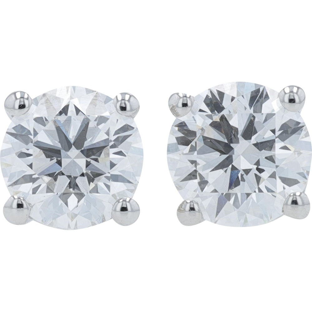Platinum 950 4-Prong Set Round Lab Grown Diamond Stud Earrings - 2.00 Carat Total Diamond Weight D/E VS1/VS2 IGI Certified