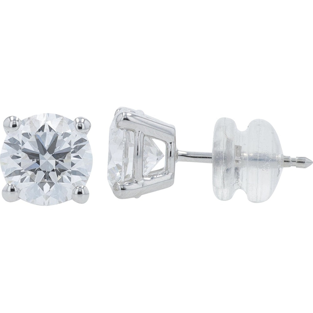 Platinum 950 4-Prong Set Round Lab Grown Diamond Stud Earrings - 2.00 Carat Total Diamond Weight D/E VS1/VS2 IGI Certified