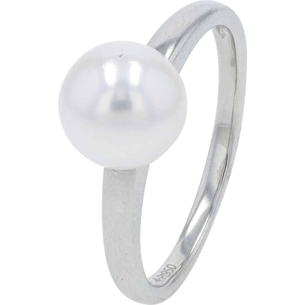 Platinum 950 8.3mm Solitaire Pearl Ring with Polished Band