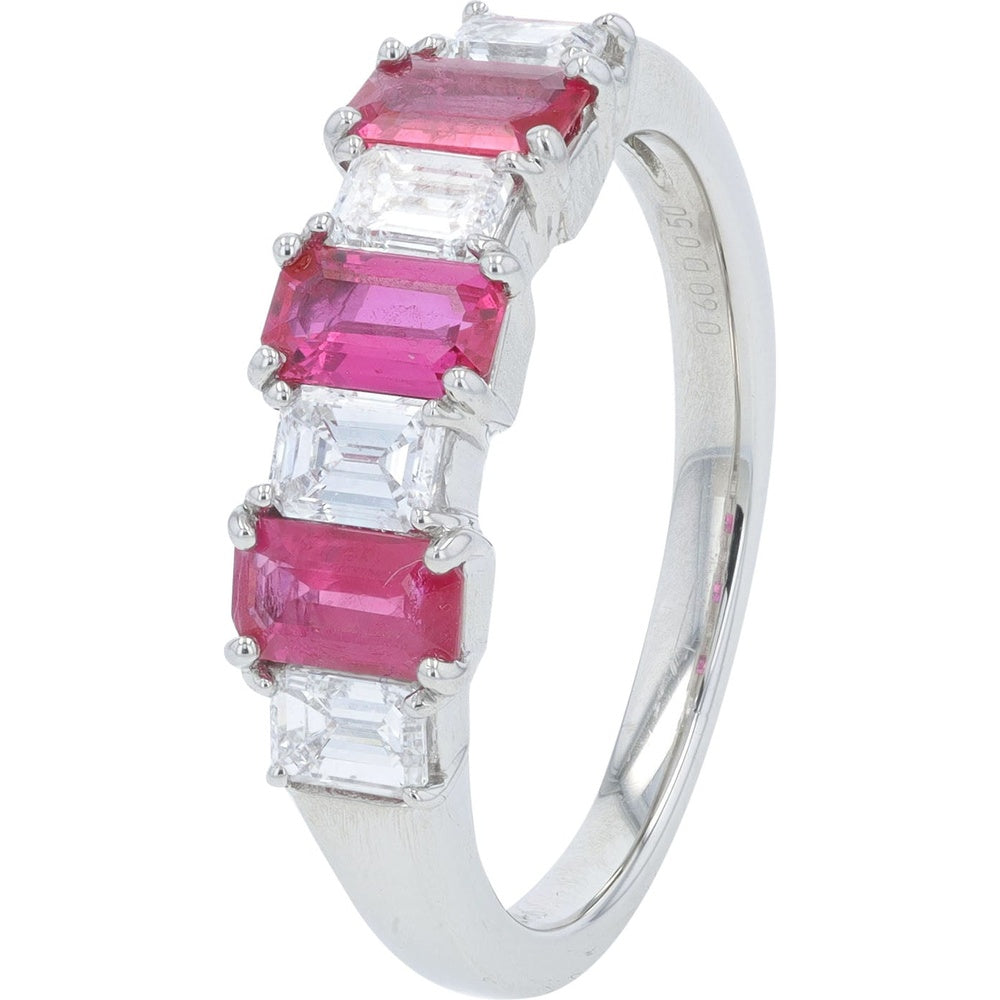 Platinum 950 Band with Step-Cut Ruby and Baguette Diamonds - 0.60 Carat Ruby and 0.50 Carat Diamond Total Weight