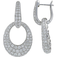 Platinum 950 Diamond Drop Earrings with Shared-Prong Set Round Diamonds - 5.23 Carat Total Diamond Weight