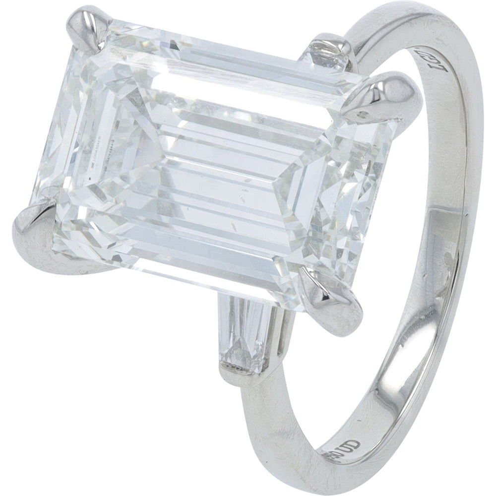 Platinum 950 Engagement Ring with 7.10 Carat Emerald Cut Lab Grown Diamond and Baguette Side Stones - 7.35 Carat Total Diamond Weight