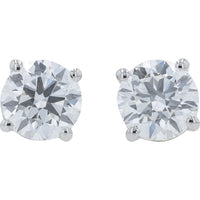 Platinum 950 Four-Prong Round Lab-Grown Diamond Stud Earrings - 3.00 Carat Total Diamond Weight, D/E Color, VS1/VS2 Clarity