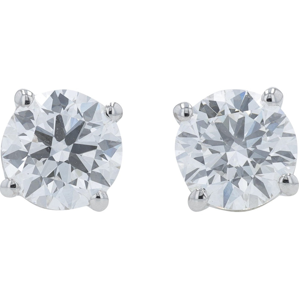 Platinum 950 Four-Prong Round Lab-Grown Diamond Stud Earrings - 3.00 Carat Total Diamond Weight, D/E Color, VS1/VS2 Clarity