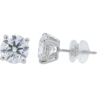 Platinum 950 Four-Prong Round Lab-Grown Diamond Stud Earrings - 3.00 Carat Total Diamond Weight, D/E Color, VS1/VS2 Clarity