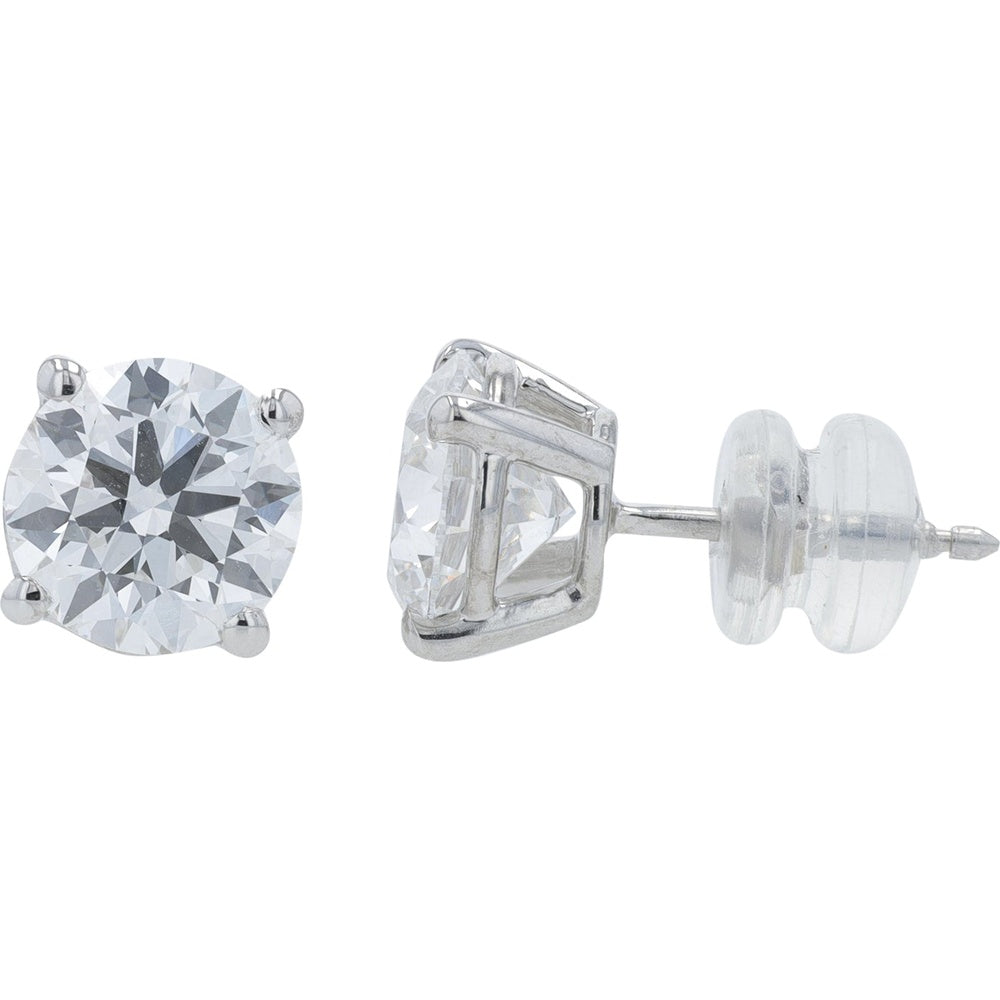 Platinum 950 Four-Prong Round Lab-Grown Diamond Stud Earrings - 3.00 Carat Total Diamond Weight, D/E Color, VS1/VS2 Clarity