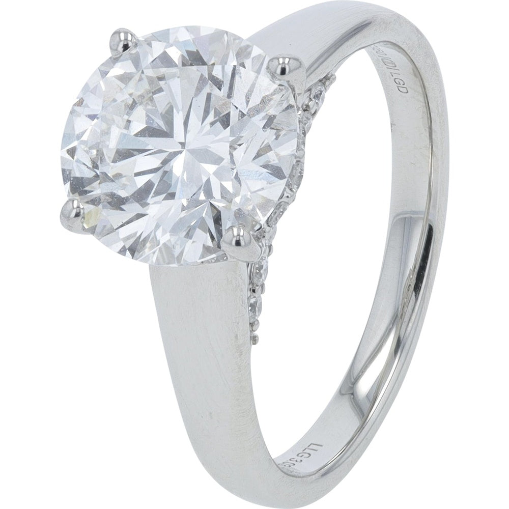 Platinum 950 Hidden Halo Engagement Ring with 3.00 Carat Round Lab-Grown Diamond and 3.25 Carat Total Diamond Weight