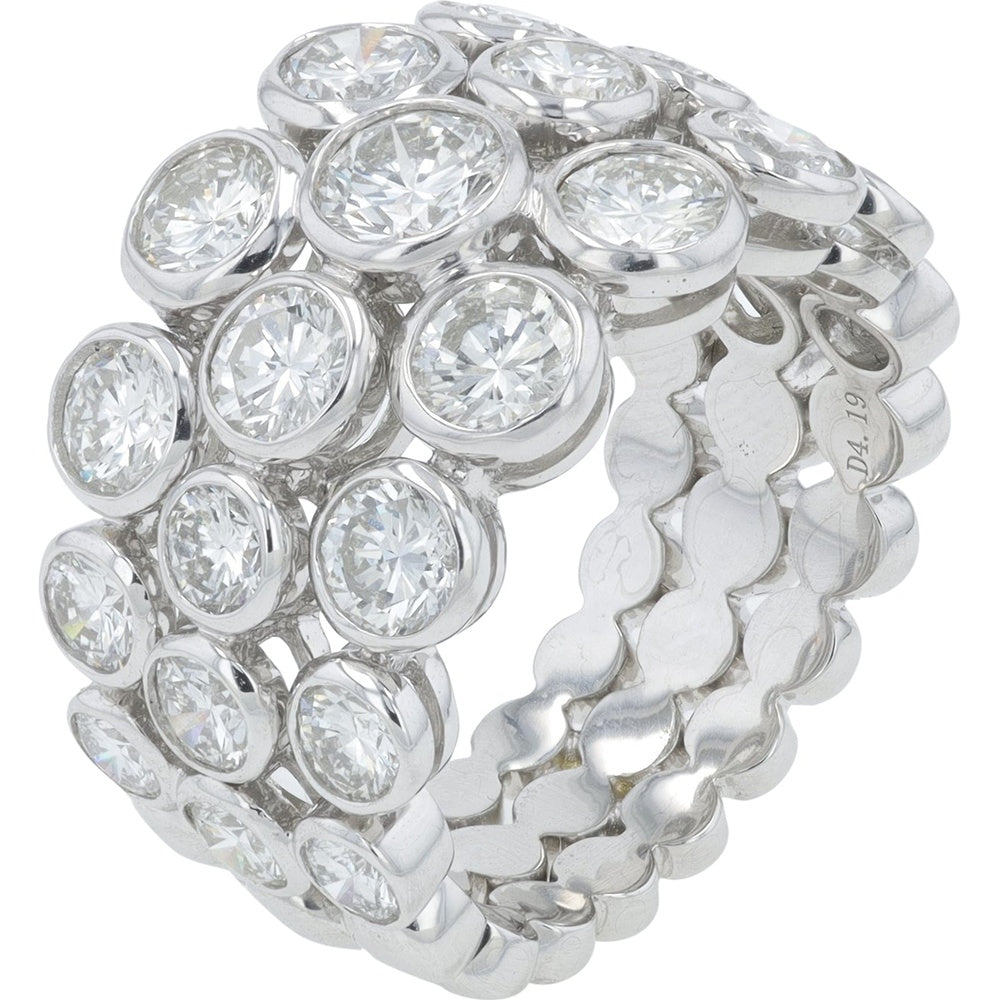 Platinum 950 Multi-Row Bezel Set Round Diamond Band Ring - 4.19 Carat Total Diamond Weight