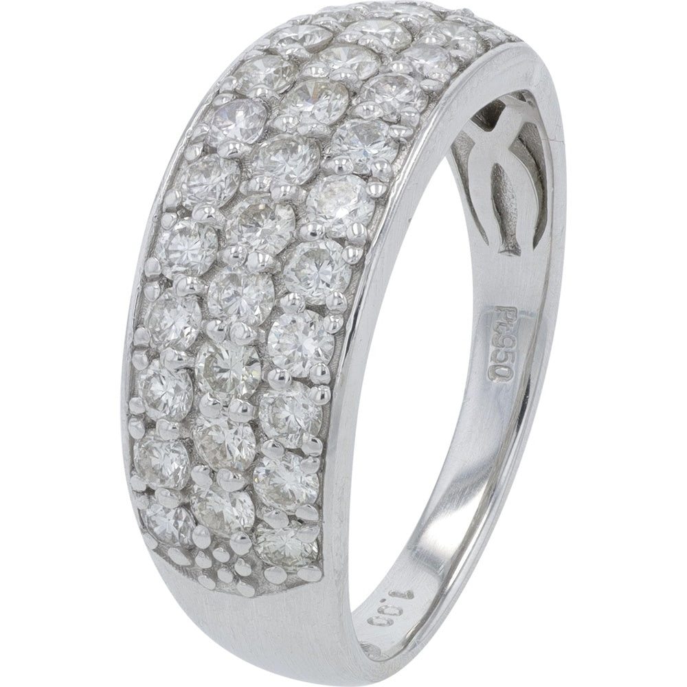 Platinum 950 Multi-Row Pavé Set Round Diamond Wide Band Ring - 1.00 Carat Total Diamond Weight