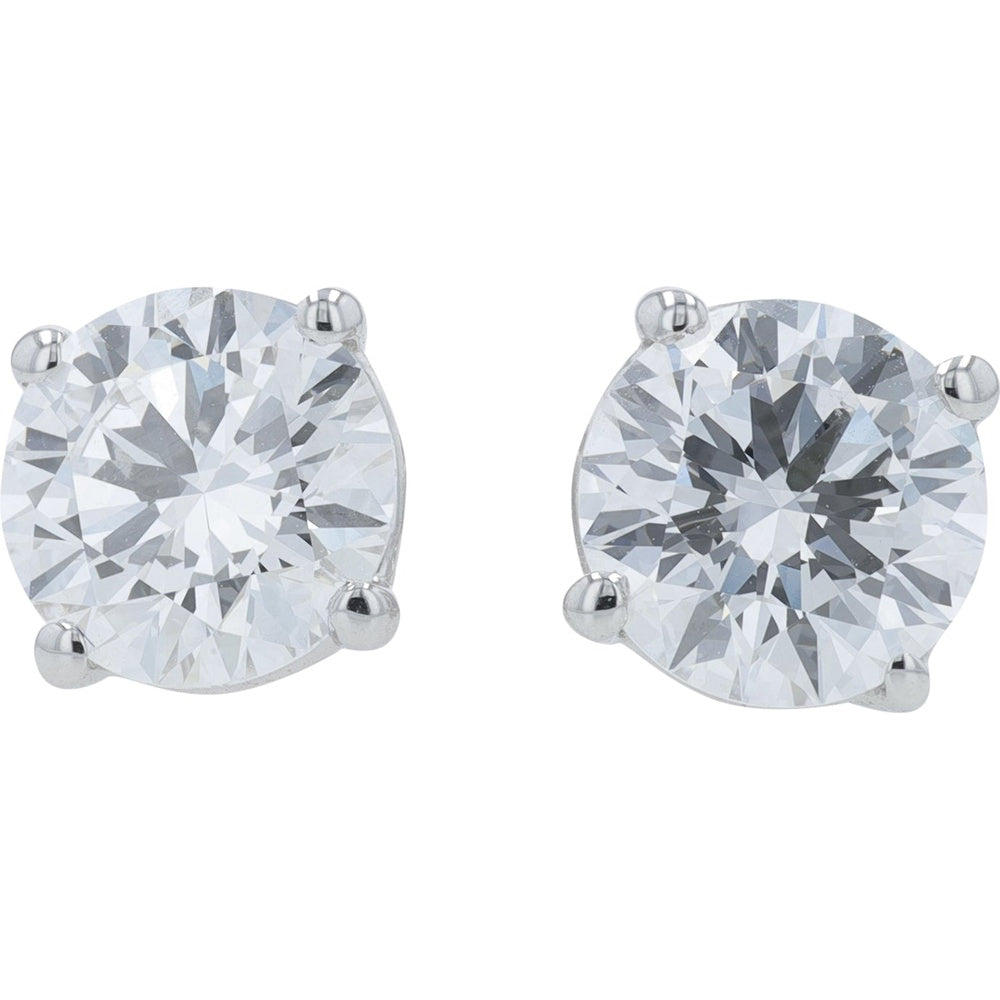 Platinum 950 Round Brilliant Lab Grown Diamond Stud Earrings - 3.00 Carat Total Diamond Weight