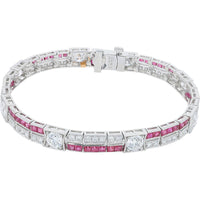 Platinum 950 Ruby and Diamond Tennis Bracelet - 6.79 Carat Total Ruby Weight, 4.90 Carat Total Diamond Weight