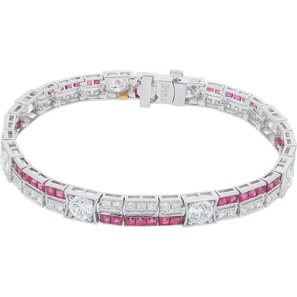 Platinum 950 Ruby and Diamond Tennis Bracelet - 6.79 Carat Total Ruby Weight, 4.90 Carat Total Diamond Weight