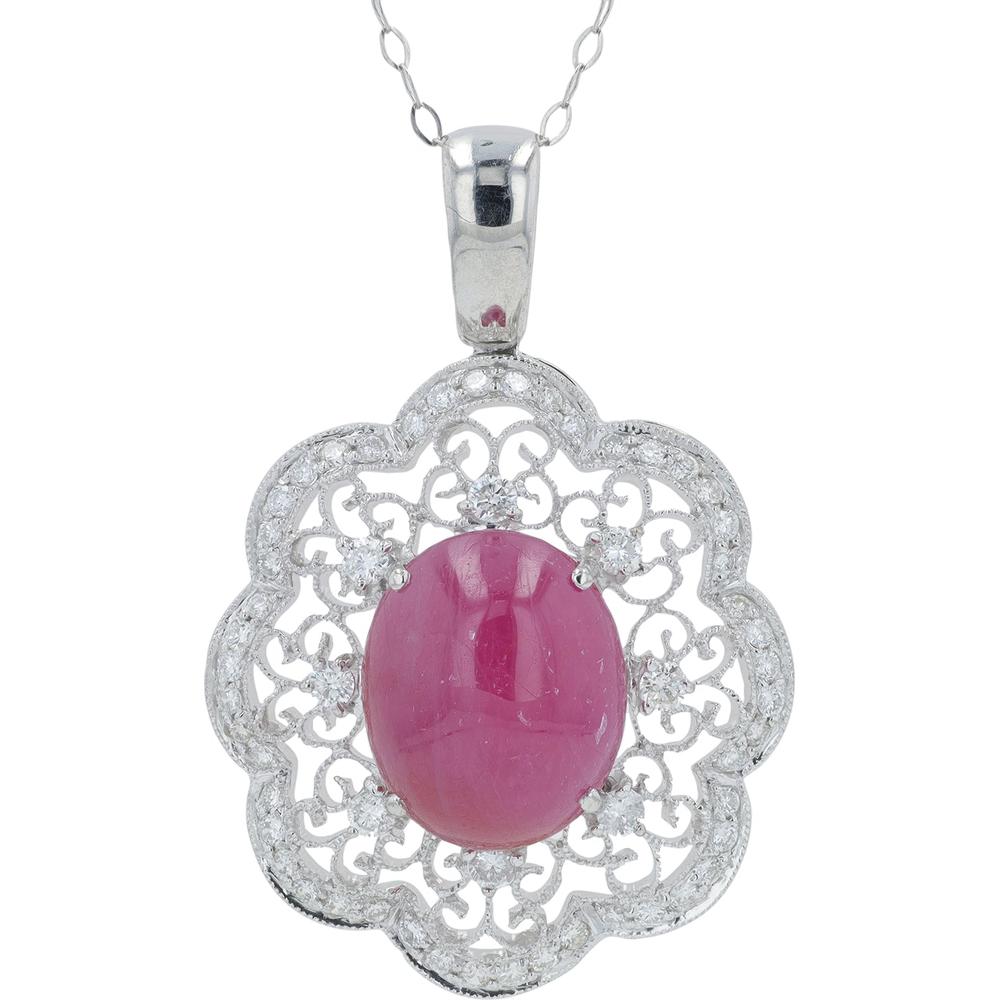 Platinum 950 Ruby Pendant with Diamond Accents - 7.95 Carat Ruby, 0.68 Carat Total Diamond Weight