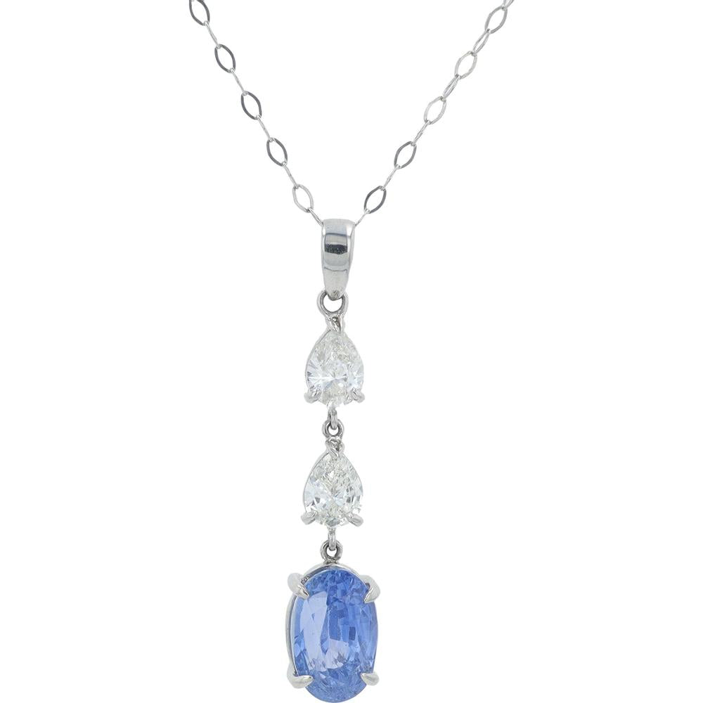 Platinum 950 Sapphire and Diamond Pendant with 2.60 Carat Sapphire and 0.42 Carat Total Diamond Weight