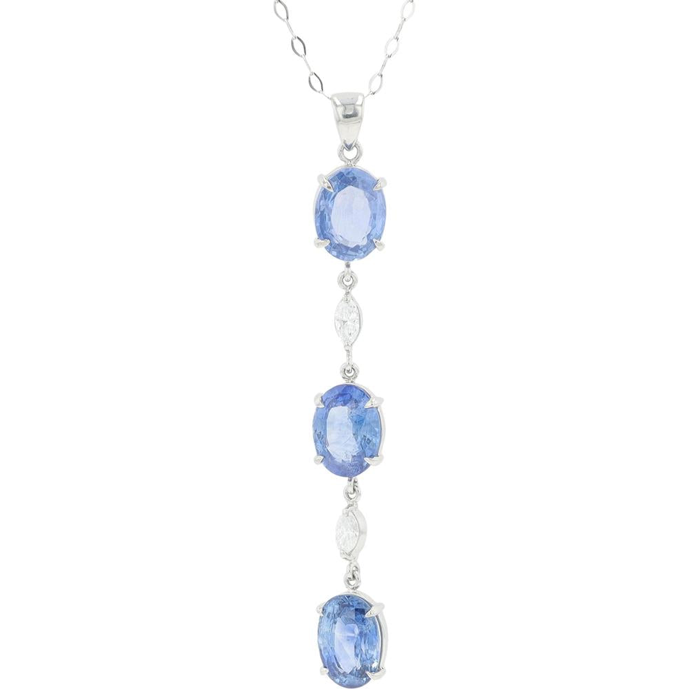 Platinum 950 Sapphire and Diamond Pendant with 4.57 Carat Blue Sapphire and 0.18 Carat Total Diamond Weight