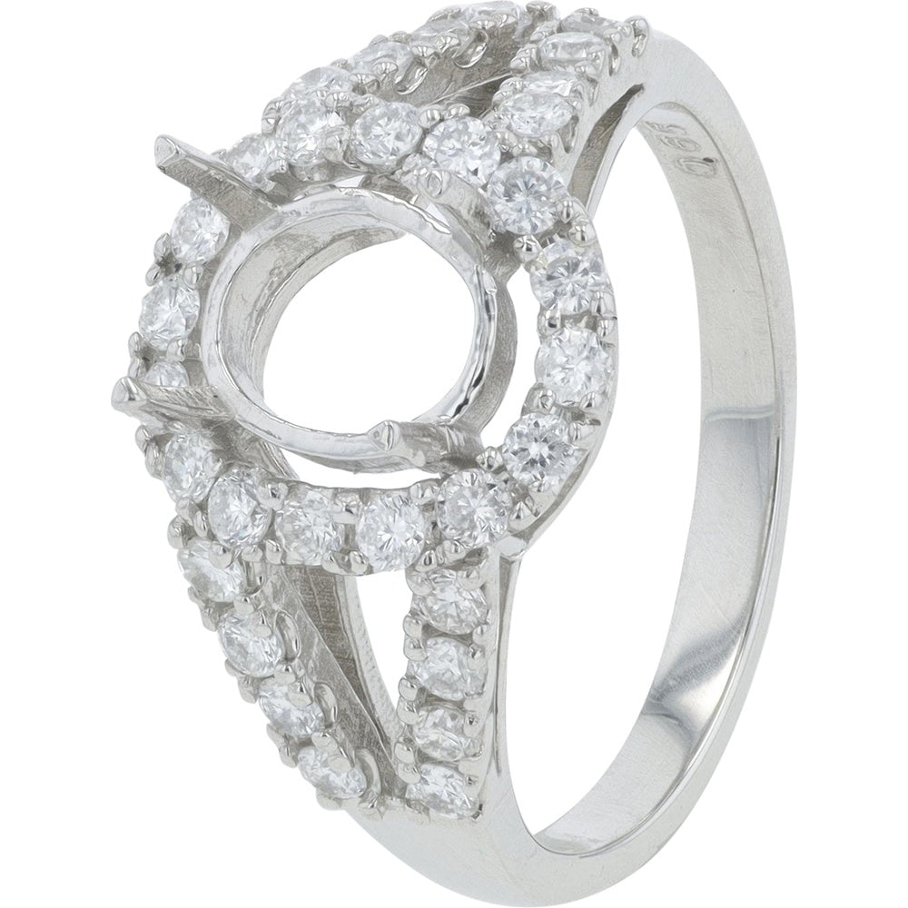 Platinum 950 Semi-Mount Engagement Ring with Split Shank and 0.65 Carat Total Diamond Halo Setting
