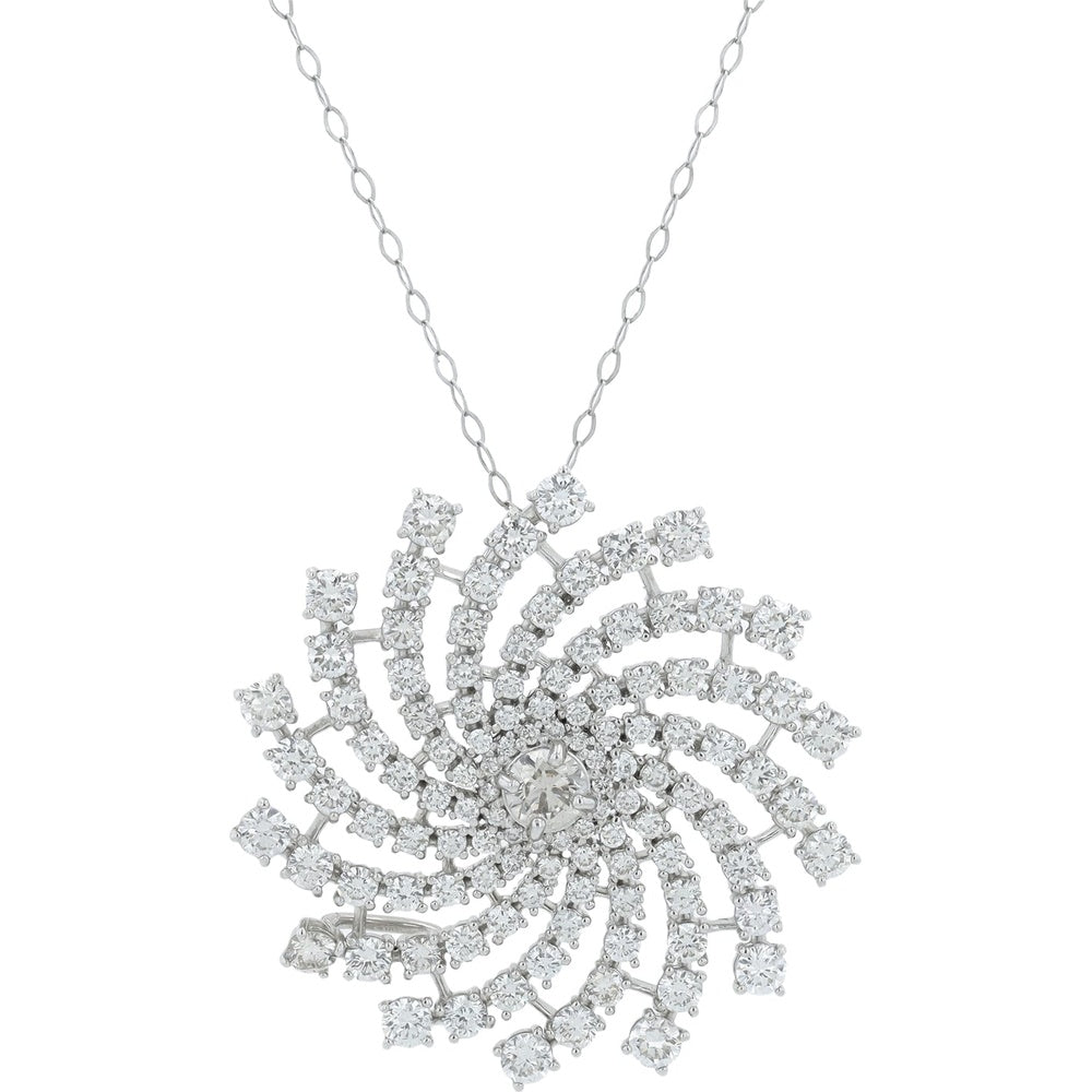 Platinum 950 Spiral Pendant with Prong-Set Round Diamonds - 3.45 Carat Total Diamond Weight on an 18-Inch Chain