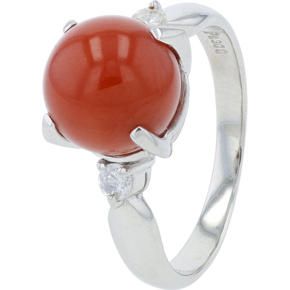 Platinum 9mm Coral Ring with Diamond Accents - 0.12 Carat Total Diamond Weight