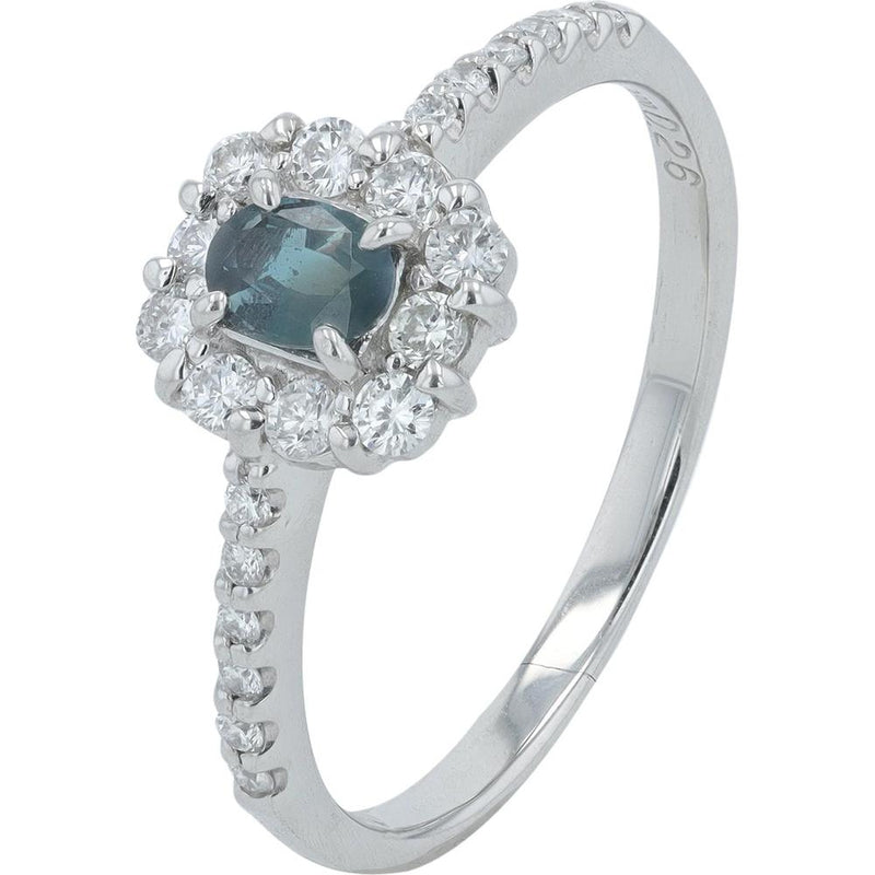 Platinum Alexandrite and Diamond Halo Ring with 0.26 Carat Alexandrite and 0.34 Carat Total Diamond Weight