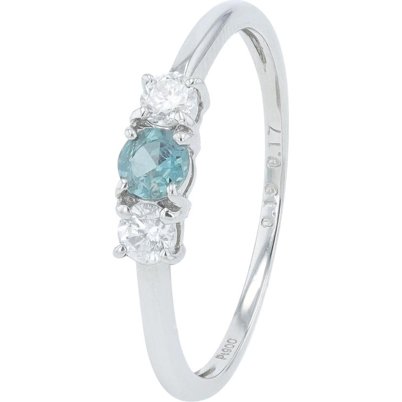 Platinum Alexandrite and Diamond Three-Stone Ring - 0.19 Carats Alexandrite, 0.17 Carats Total Diamond Weight