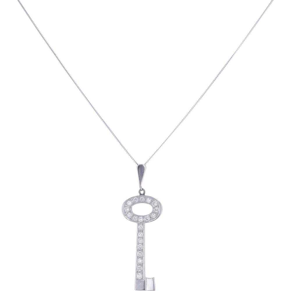 Platinum and 14K White Gold 0.31 Carat Diamond Key Pendant Necklace - 16 Inch Chain