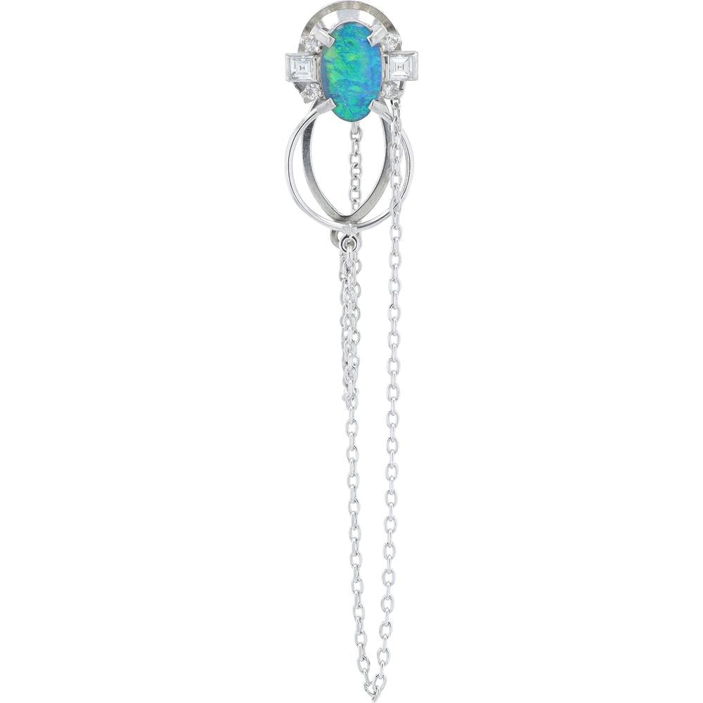 Platinum and 14K White Gold Black Opal Tie Pin with 0.25 Carats Diamonds - 1.31 Carats Total Black Opal Weight