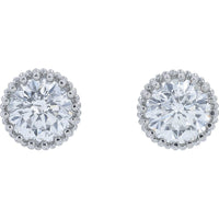 Platinum and 18K White Gold Bezel Set Round Diamond Stud Earrings with Milgrain Detail - 2.07 Carat Total Diamond Weight
