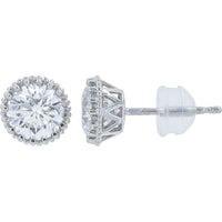 Platinum and 18K White Gold Bezel Set Round Diamond Stud Earrings with Milgrain Detail - 2.07 Carat Total Diamond Weight