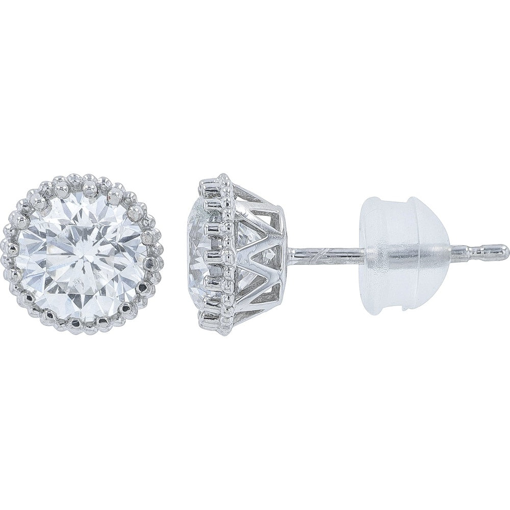 Platinum and 18K White Gold Bezel Set Round Diamond Stud Earrings with Milgrain Detail - 2.07 Carat Total Diamond Weight