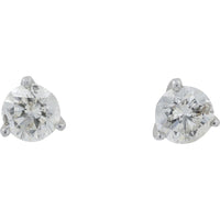 Platinum and 18K White Gold Three-Prong Set Round Diamond Stud Earrings - 1.06 Carat Total Diamond Weight