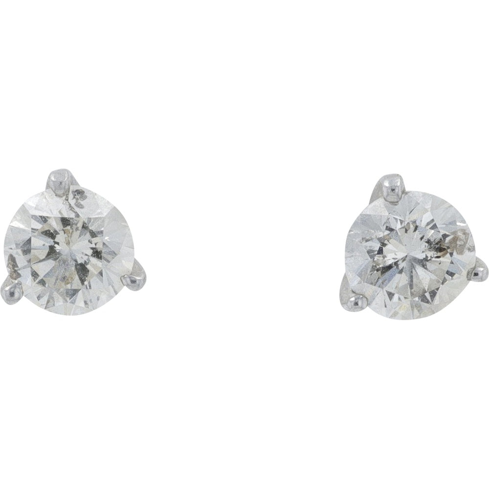 Platinum and 18K White Gold Three-Prong Set Round Diamond Stud Earrings - 1.06 Carat Total Diamond Weight