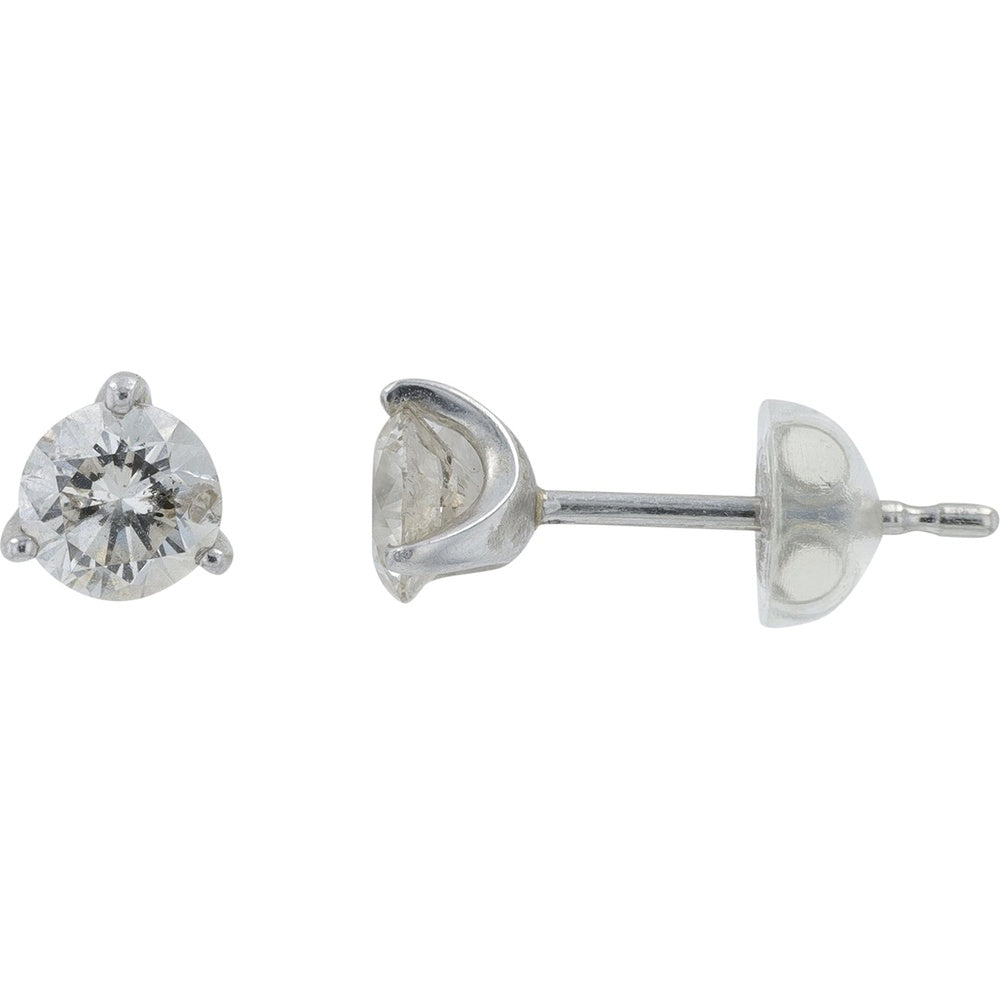 Platinum and 18K White Gold Three-Prong Set Round Diamond Stud Earrings - 1.06 Carat Total Diamond Weight