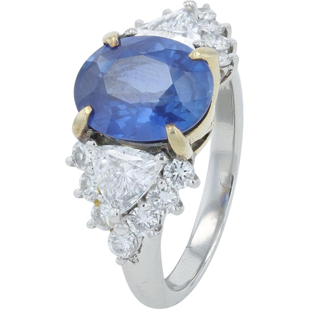 Platinum and 18K Yellow Gold 3.59 Carat Sri Lanka Sapphire Ring with 1.46 Carat Diamond Accents