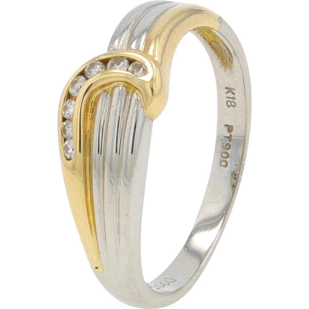Platinum and 18K Yellow Gold Contemporary Sweeping Ring with Channel-Set Round Diamonds - 0.08 Carat Total Diamond Weight