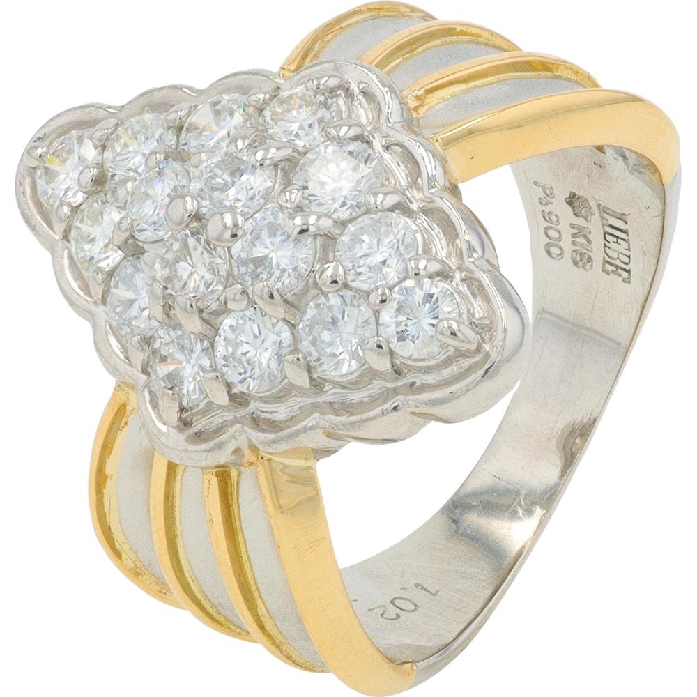 Platinum and 18K Yellow Gold Diamond Ring with 1.02 Carat Total Diamond Weight