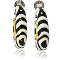 Platinum & 18K Yellow Gold Enamel Medium Hoop Earrings by David Webb - Bold Black and White Design