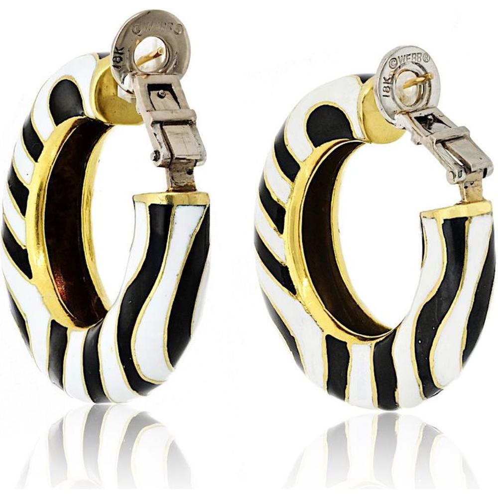 Platinum & 18K Yellow Gold Enamel Medium Hoop Earrings by David Webb - Bold Black and White Design