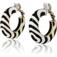Platinum & 18K Yellow Gold Enamel Medium Hoop Earrings by David Webb - Bold Black and White Design