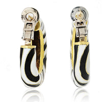 Platinum & 18K Yellow Gold Enamel Medium Hoop Earrings by David Webb - Bold Black and White Design