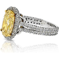 Platinum & 18K Yellow Gold Fancy Yellow Diamond Ring with Diamond Halo - 2.2 Carats Total Diamond Weight