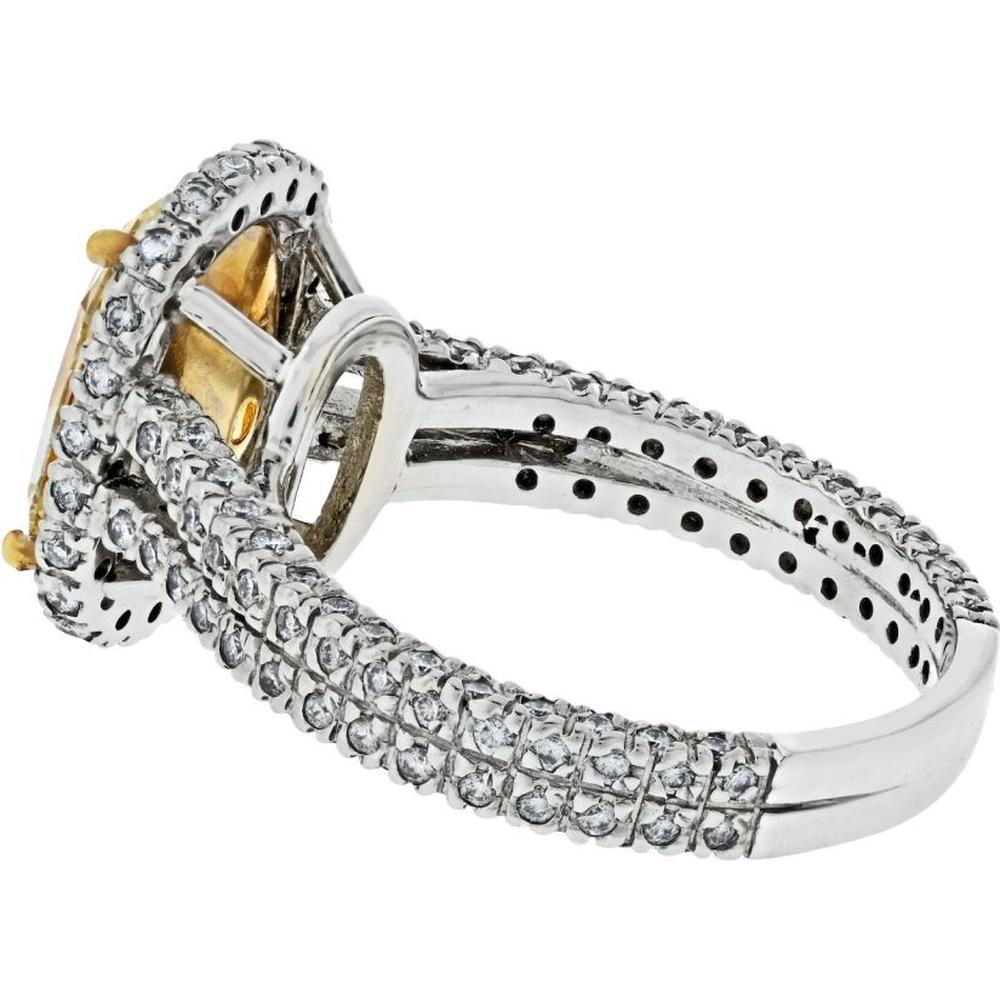 Platinum & 18K Yellow Gold Fancy Yellow Diamond Ring with Diamond Halo - 2.2 Carats Total Diamond Weight