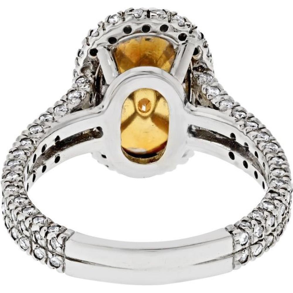 Platinum & 18K Yellow Gold Fancy Yellow Diamond Ring with Diamond Halo - 2.2 Carats Total Diamond Weight