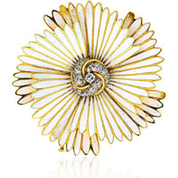 Platinum & 18K Yellow Gold Floral Brooch with 14 Carats of Brilliant Diamonds - 39 Grams Total Weight