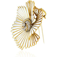 Platinum & 18K Yellow Gold Floral Brooch with 14 Carats of Brilliant Diamonds - 39 Grams Total Weight