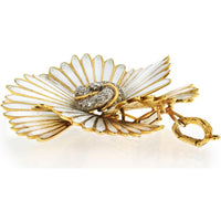 Platinum & 18K Yellow Gold Floral Brooch with 14 Carats of Brilliant Diamonds - 39 Grams Total Weight