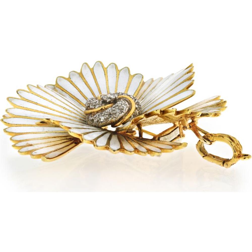 Platinum & 18K Yellow Gold Floral Brooch with 14 Carats of Brilliant Diamonds - 39 Grams Total Weight