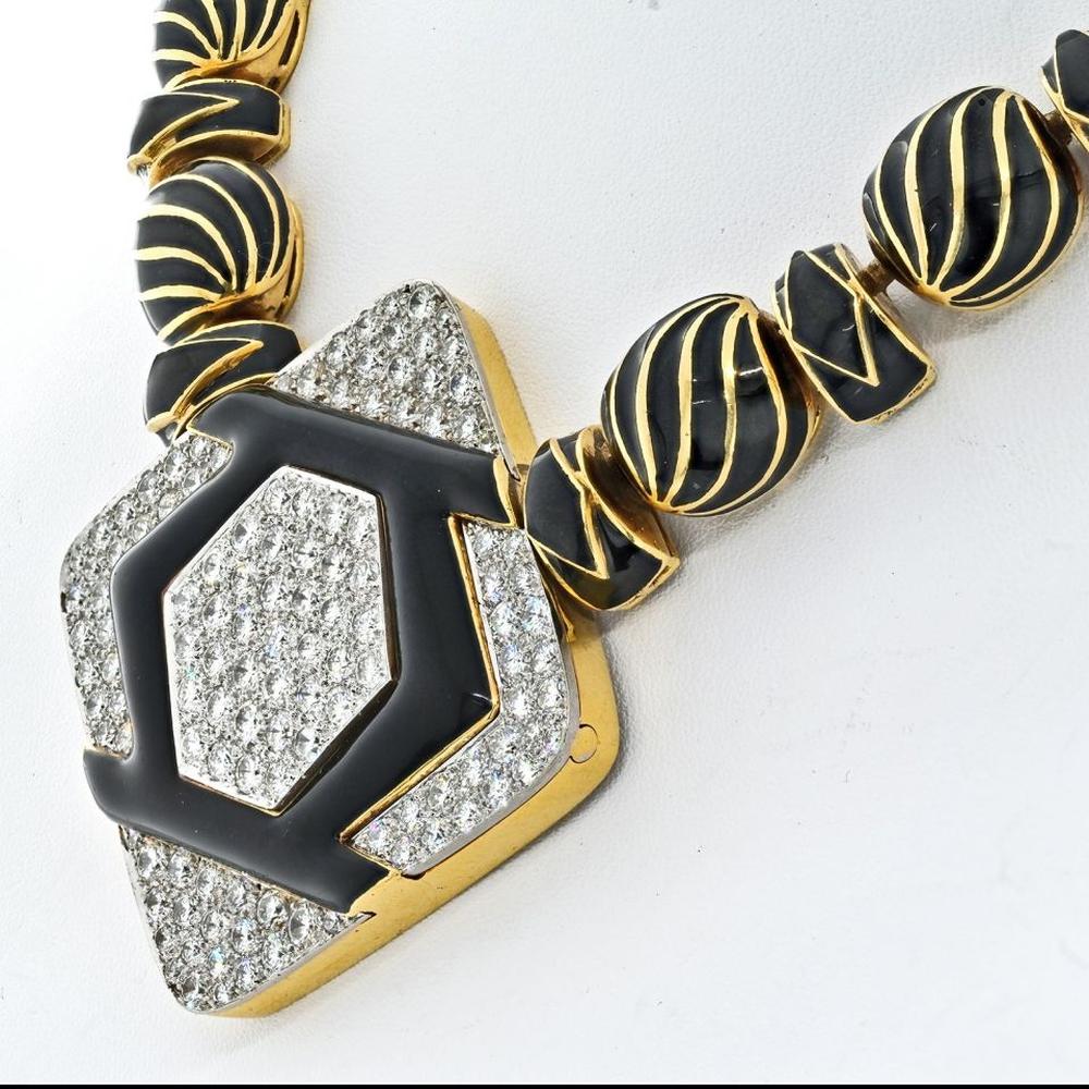 Platinum & 18K Yellow Gold Necklace with 16 Carat Diamond, Black Onyx, and Enamel Accents - David Webb